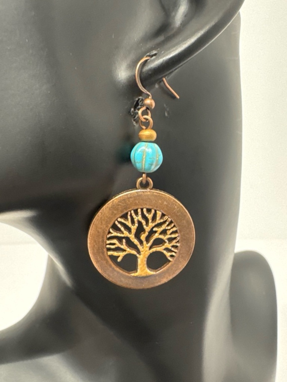 Turquoise and Gold Tree of Life Drop Earrings - Women Jewelry